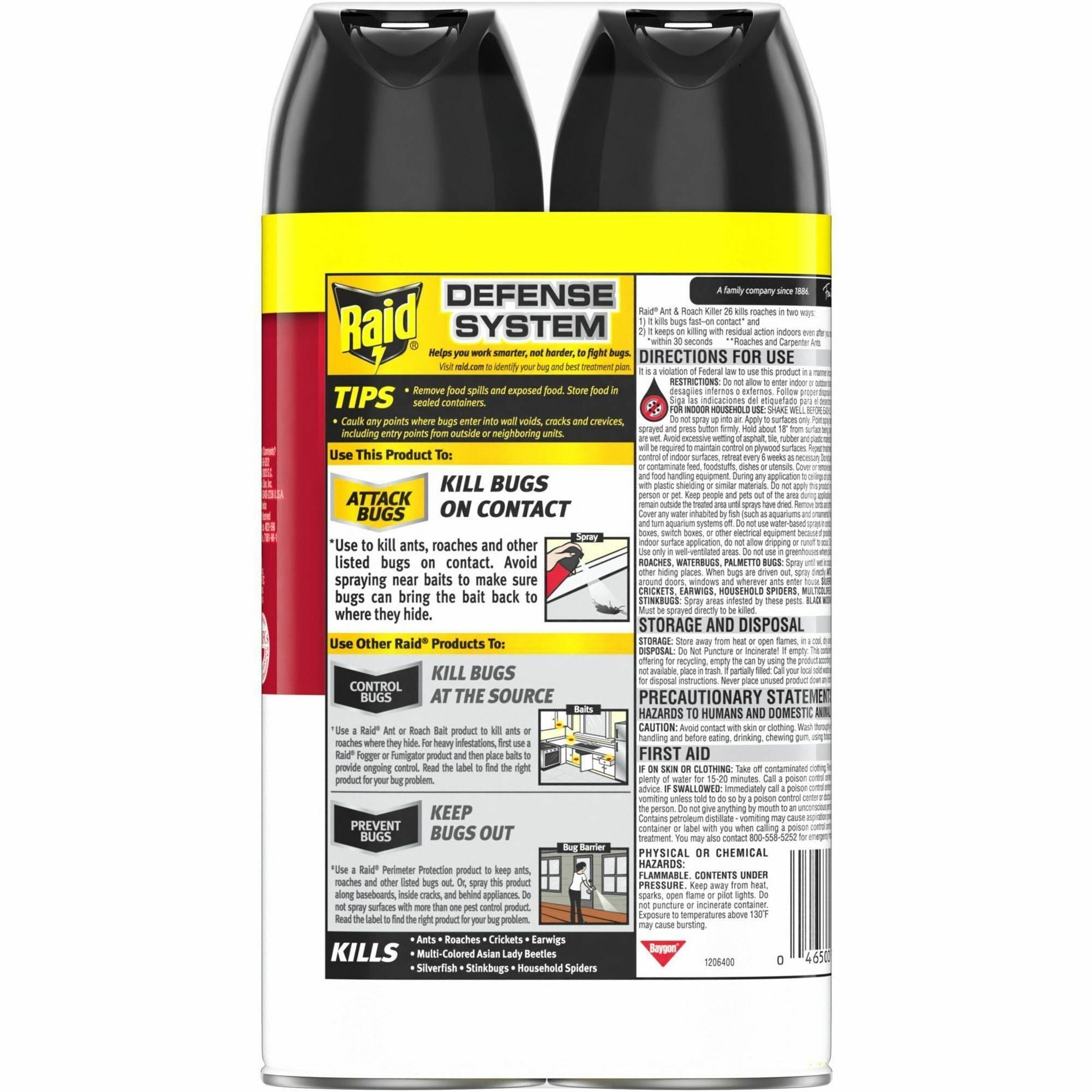 Raid Ant & Roach Killer Spray - Spray - Kills Cockroaches, Ants, Silverfish, Water Bugs, Palmetto Bug, Carpet Beetle, Earwig, Spider, Lady Beetle, Black Widow Spider - 1.09 lb - Red - 2 / Pack - 3