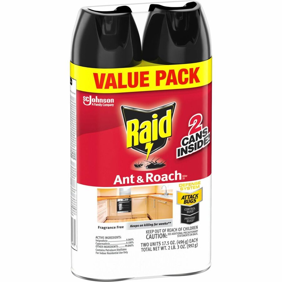 Raid Ant & Roach Killer Spray - Spray - Kills Cockroaches, Ants, Silverfish, Water Bugs, Palmetto Bug, Carpet Beetle, Earwig, Spider, Lady Beetle, Black Widow Spider - 1.09 lb - Red - 6 / Carton