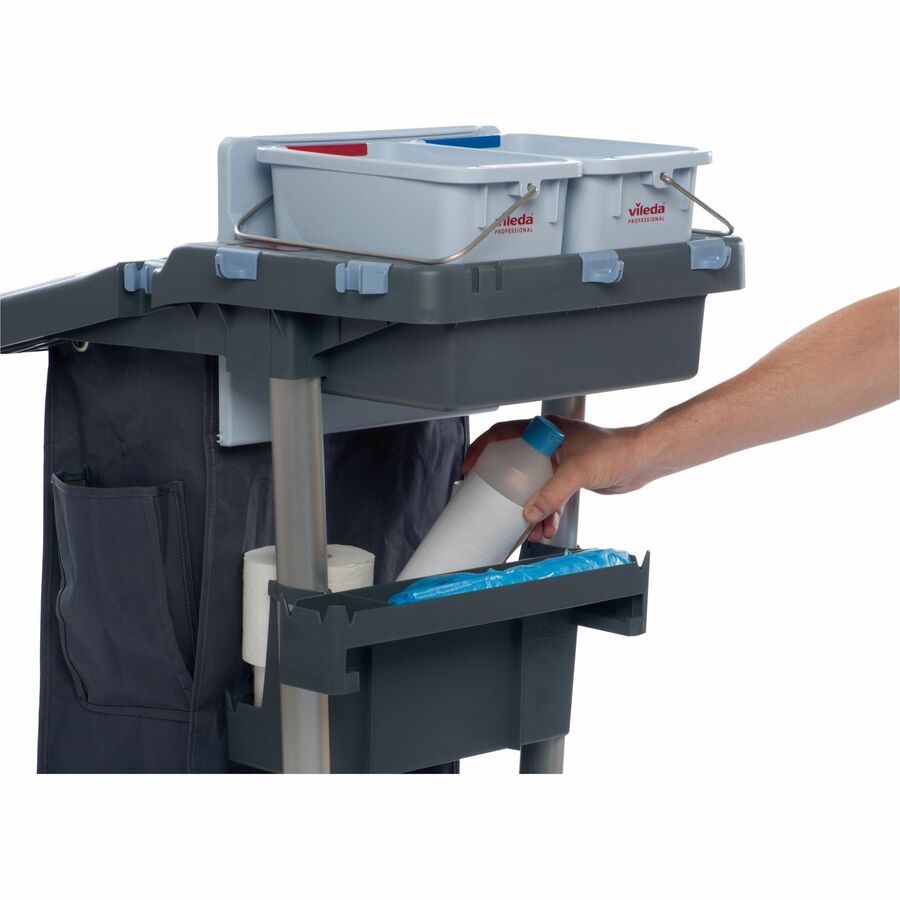 Vileda Professional VoleoPro Cart - 4 Casters - Plastic, Aluminum, Anodized Aluminum, Steel - x 4.8" Width x 8" Depth x 17.8" Height - Gray - 1 Each