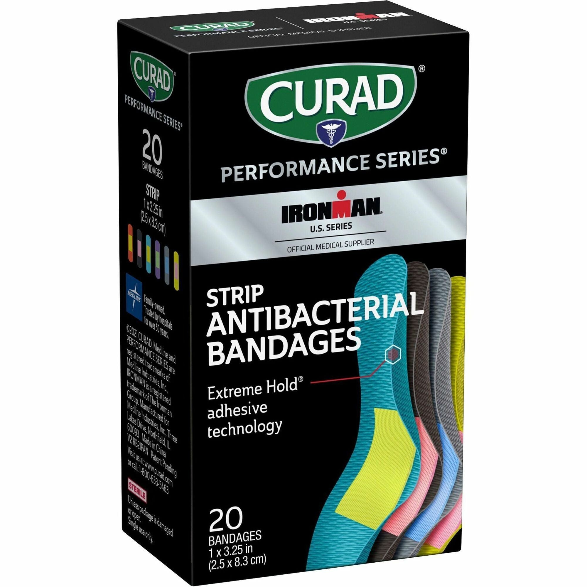Curad Strip Antibacterial Ironman Bandages - 1" x 3.25" - 1Box - Assorted - Fabric - 1
