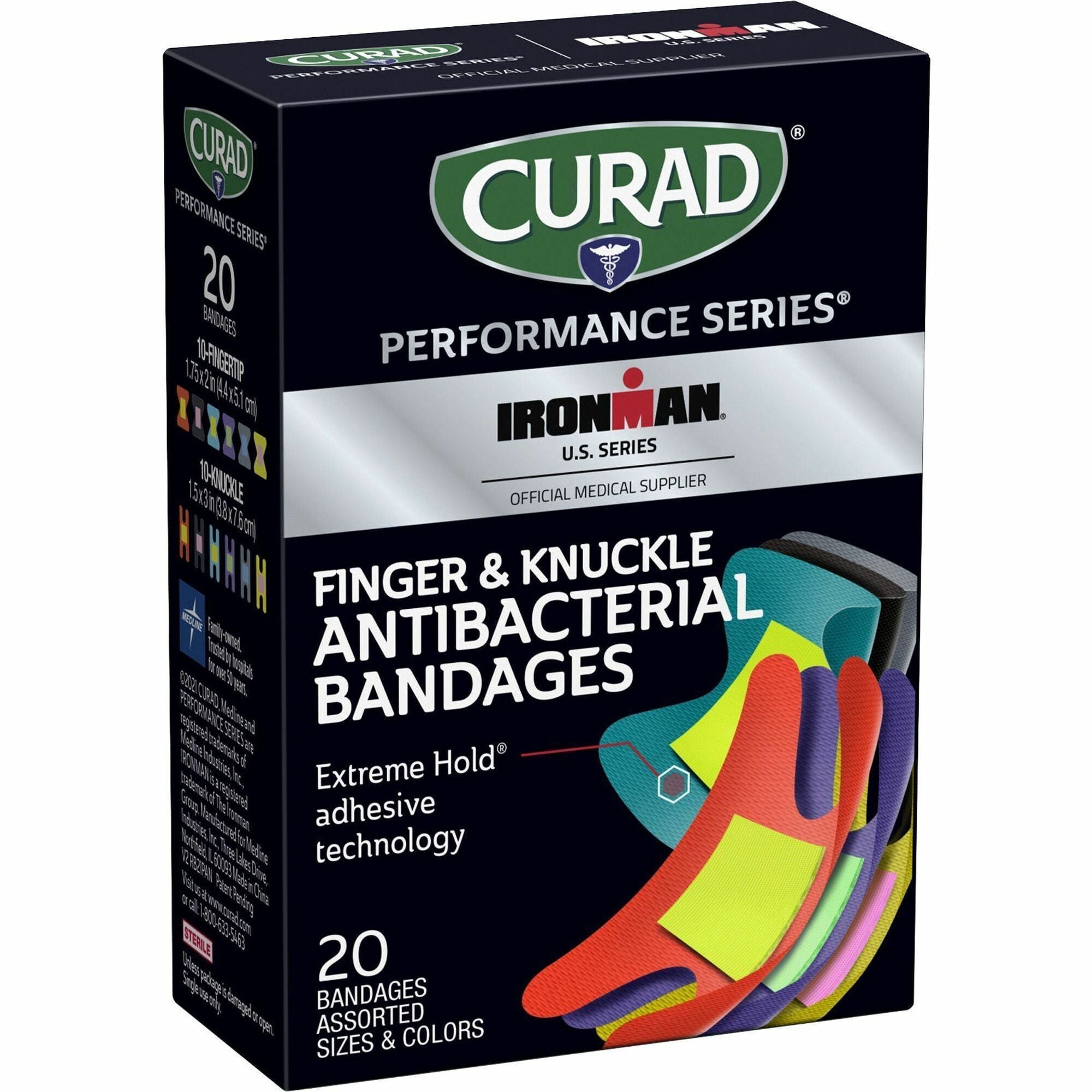 Curad Finger/Knuckle Antibacterial Bandage - Assorted Sizes - 1Box - Assorted - Fabric - 1
