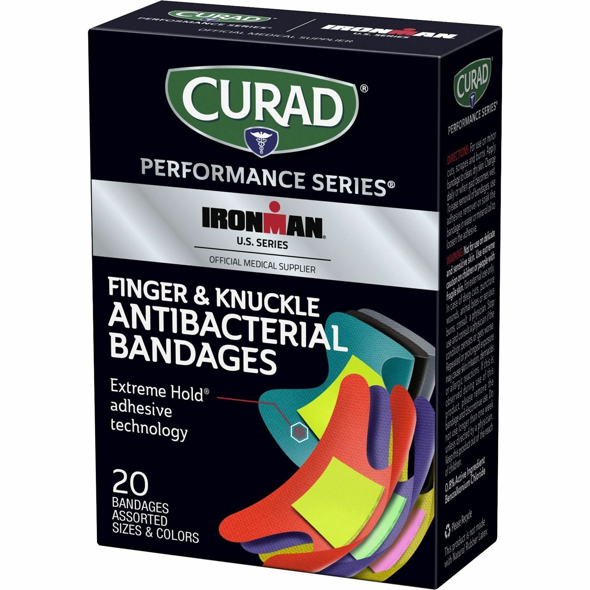 Curad Finger/Knuckle Antibacterial Bandage - Assorted Sizes - 1Box - Assorted - Fabric - 3