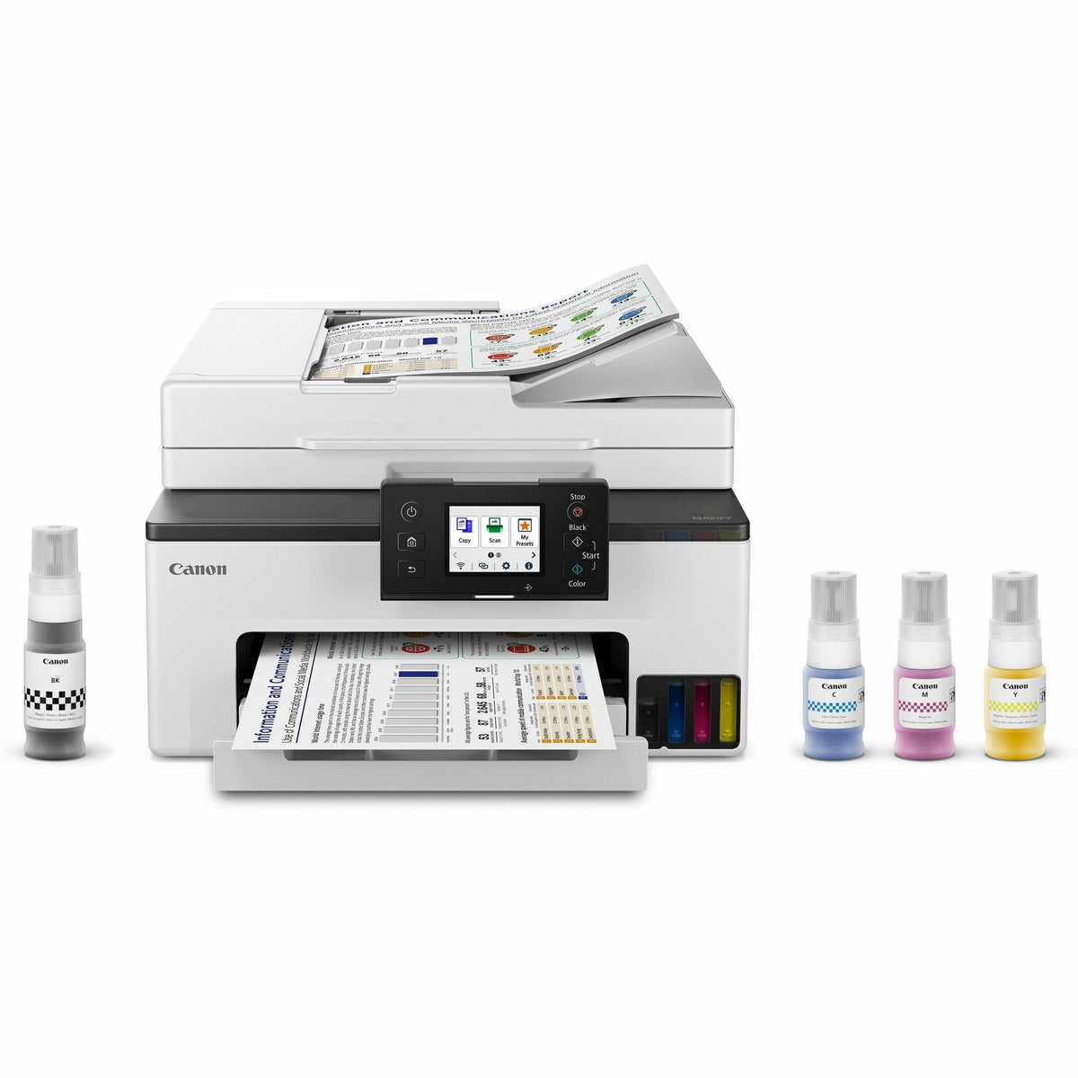Canon MAXIFY GX2020 Wired & Wireless Inkjet Multifunction Printer - Color - Copier/Fax/Printer/Scanner - 600 x 1200 dpi Print - Up to 27000 Pages Monthly - Flatbed, ADF Scanner - Ethernet Ethernet - Wireless LAN - Canon PRINT Application, Apple AirPr