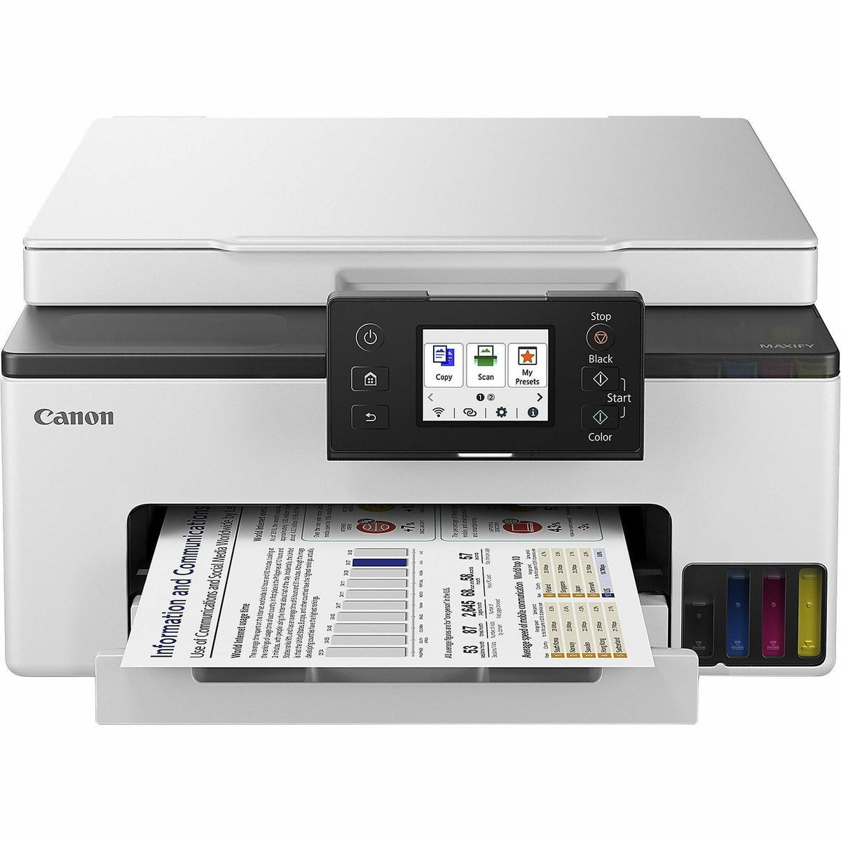 Canon MAXIFY GX1020 Wired & Wireless Inkjet Multifunction Printer - Color - White - Copier/Printer/Scanner - 600 x 1200 dpi Print - Up to 27000 Pages Monthly - Flatbed Scanner - Ethernet Ethernet - Wireless LAN - Canon PRINT Application, Apple AirPri