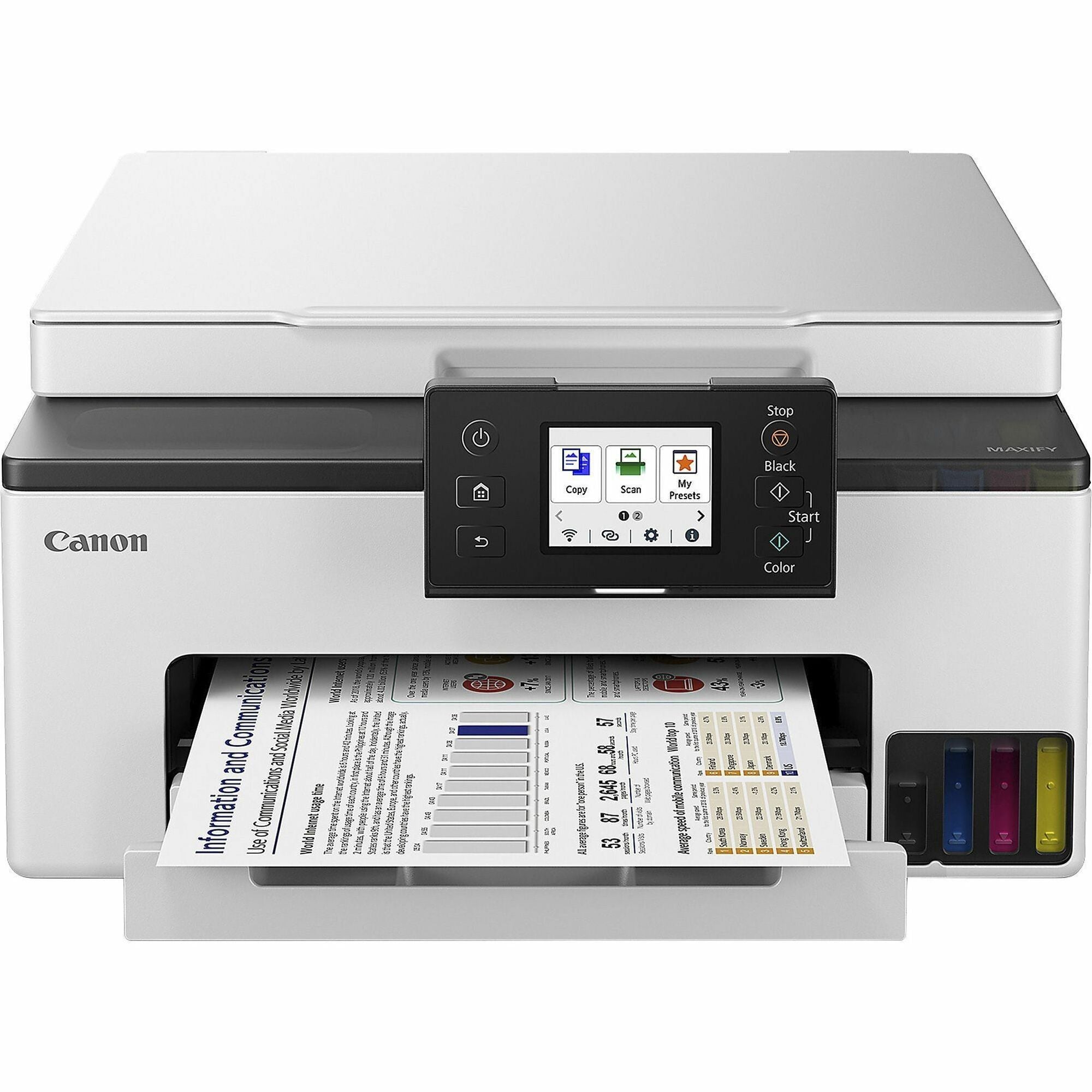 Canon MAXIFY GX1020 Wired & Wireless Inkjet Multifunction Printer - Color - White - Copier/Printer/Scanner - 600 x 1200 dpi Print - Up to 27000 Pages Monthly - Flatbed Scanner - Ethernet Ethernet - Wireless LAN - Canon PRINT Application, Apple AirPri - 1