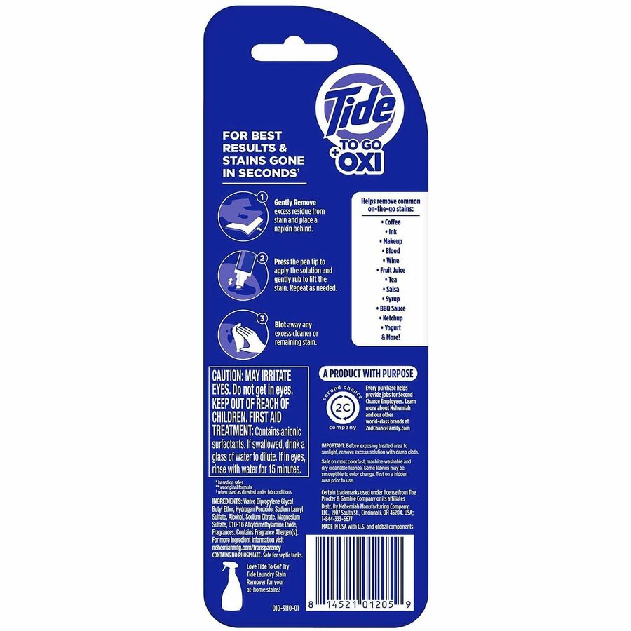 Tide To Go Stain Remover Pen - 0.34 oz (0.02 lb) - 1 Each - Phosphate-free, Machine Washable, Bleach-free - Orange