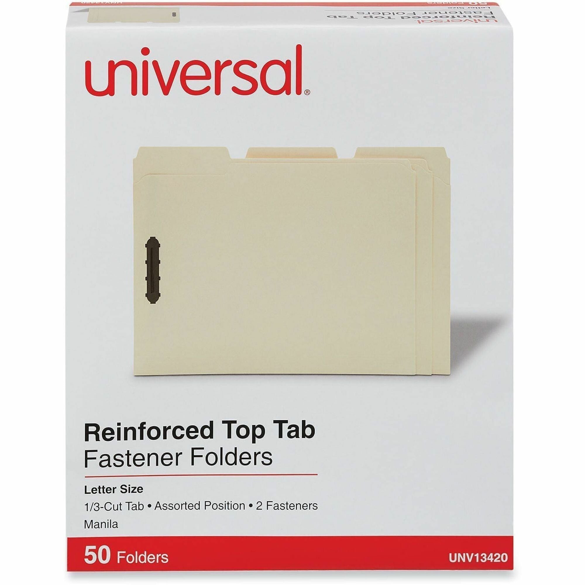 Deluxe Reinforced Top Tab Fastener Folders, 0.75" Expansion, 2 Fasteners, Letter Size, Manila Exterior, 50/Box