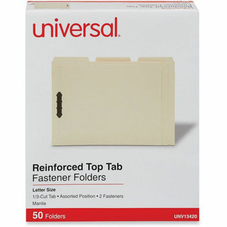 Deluxe Reinforced Top Tab Fastener Folders, 0.75" Expansion, 2 Fasteners, Letter Size, Manila Exterior, 50/Box