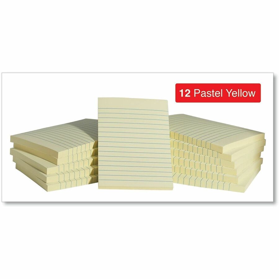 Self-Stick Note Pads, Note Ruled, 4" x 6", Yellow, 100 Sheets/Pad, 12 Pads/Pack