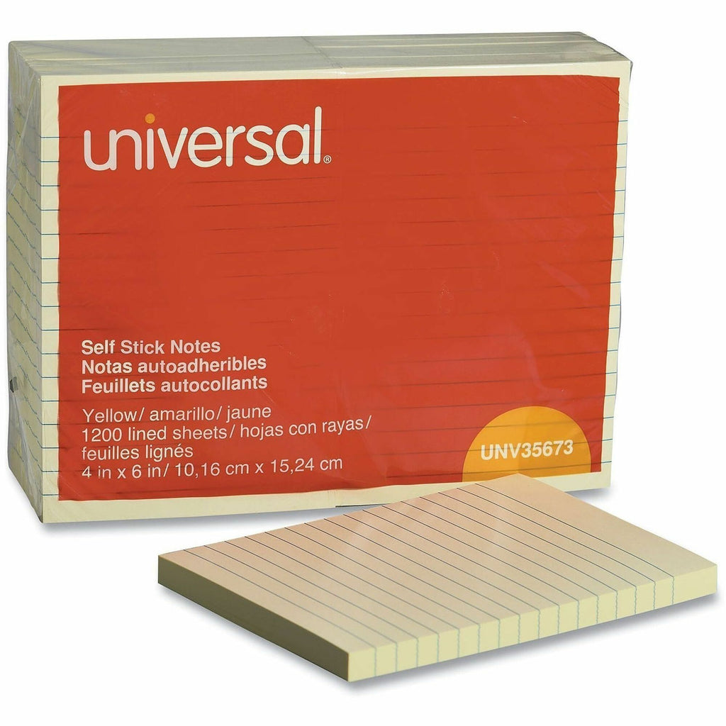 Self-Stick Note Pads, Note Ruled, 4" x 6", Yellow, 100 Sheets/Pad, 12 Pads/Pack