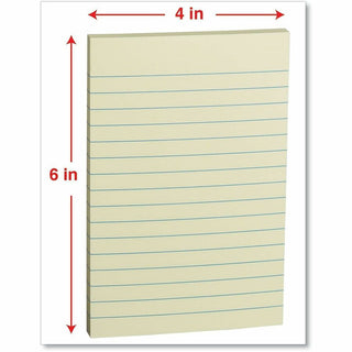 Self-Stick Note Pads, Note Ruled, 4" x 6", Yellow, 100 Sheets/Pad, 12 Pads/Pack