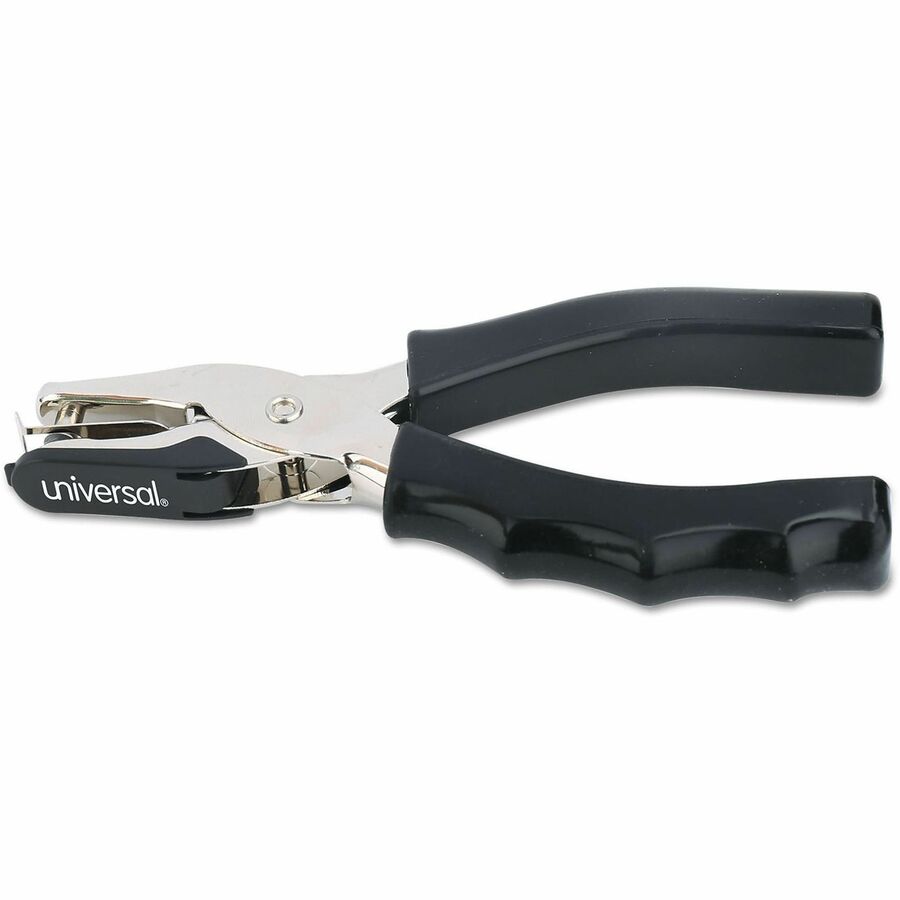 Eight-Sheet Handheld One-Hole Punch, 1/4" Holes, Metal with Rubber Grip, Black