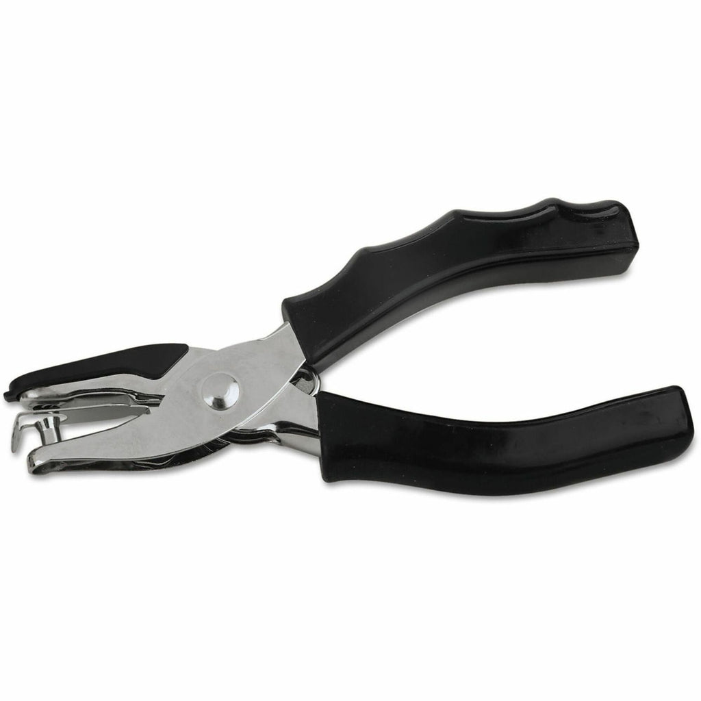 Eight-Sheet Handheld One-Hole Punch, 1/4" Holes, Metal with Rubber Grip, Black