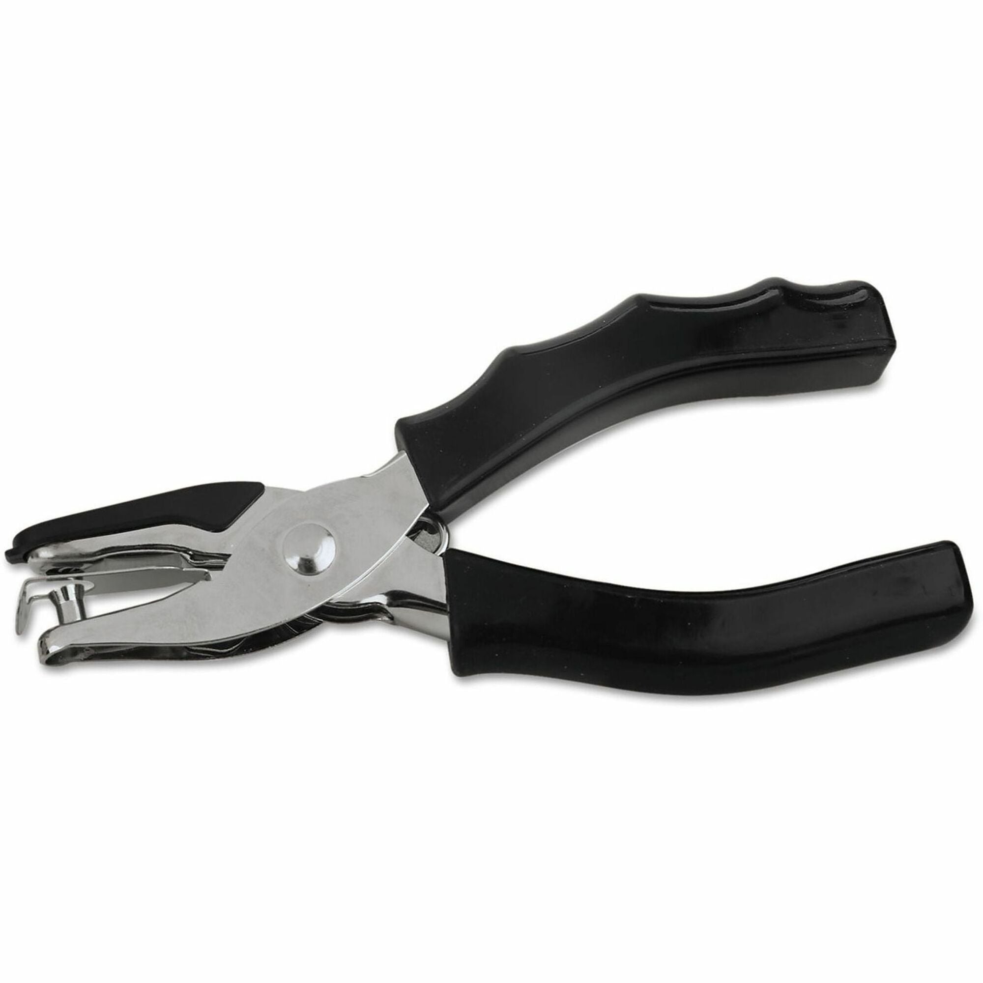 Eight-Sheet Handheld One-Hole Punch, 1/4" Holes, Metal with Rubber Grip, Black