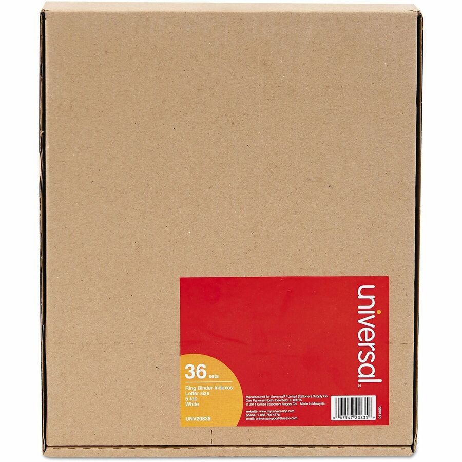 Self-Tab Index Dividers, 5-Tab, 11 x 8.5, White, 36 Sets
