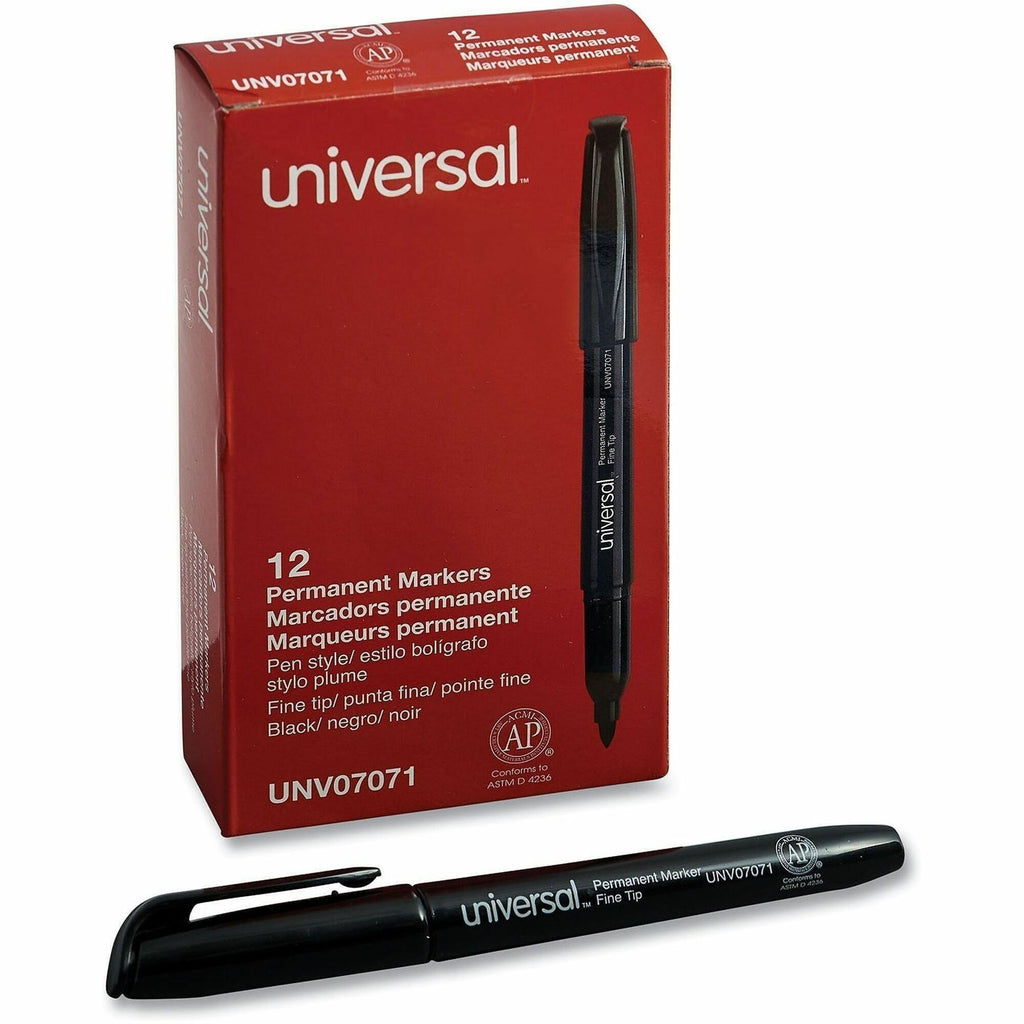 Pen-Style Permanent Marker, Fine Bullet Tip, Black, Dozen
