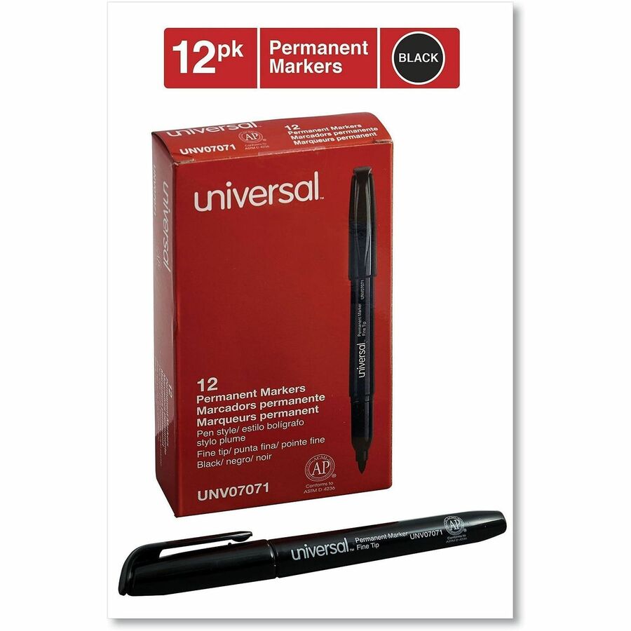 Pen-Style Permanent Marker, Fine Bullet Tip, Black, Dozen