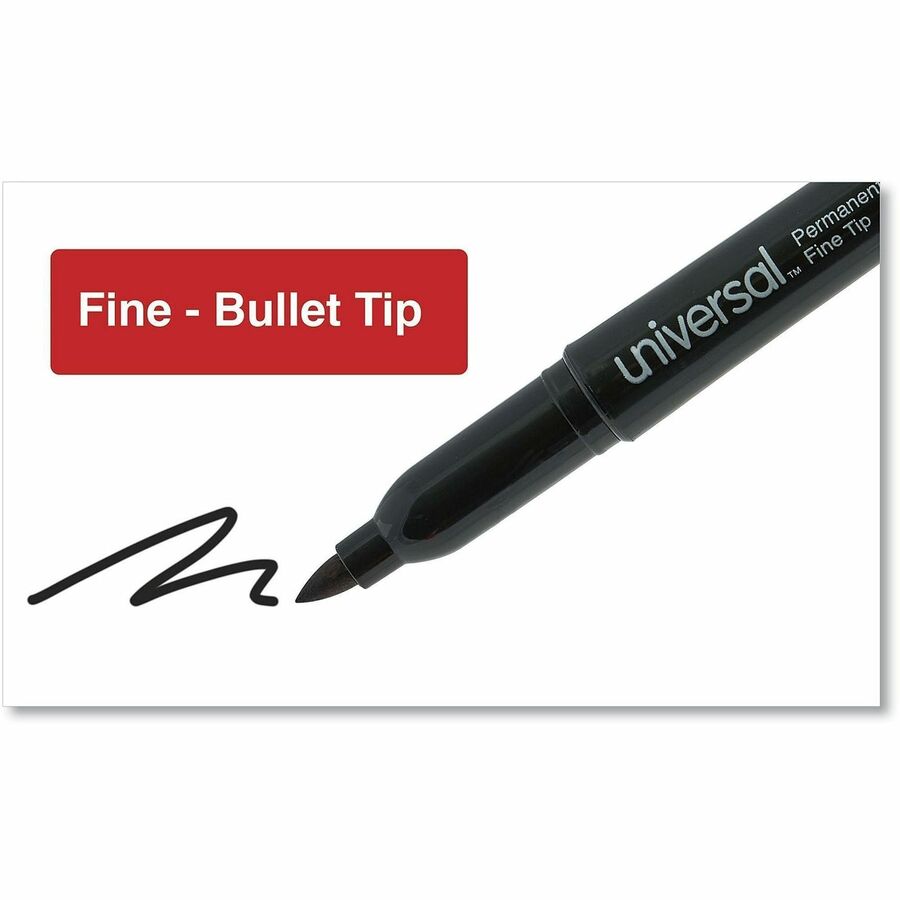 Pen-Style Permanent Marker, Fine Bullet Tip, Black, Dozen