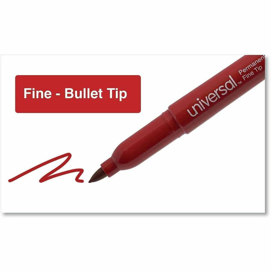 Pen-Style Permanent Marker, Fine Bullet Tip, Red, Dozen