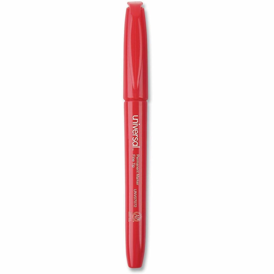 Pen-Style Permanent Marker, Fine Bullet Tip, Red, Dozen