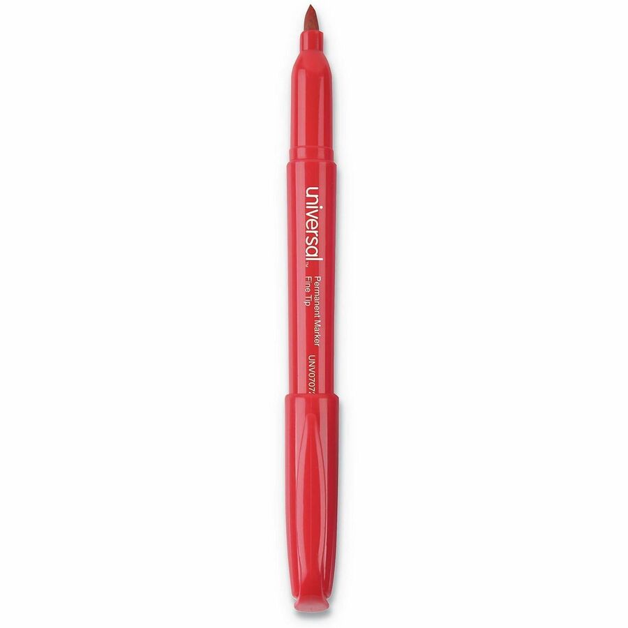 Pen-Style Permanent Marker, Fine Bullet Tip, Red, Dozen