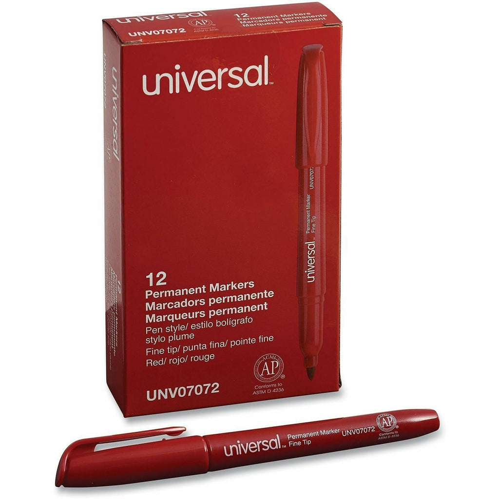Pen-Style Permanent Marker, Fine Bullet Tip, Red, Dozen