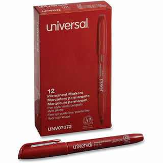 Pen-Style Permanent Marker, Fine Bullet Tip, Red, Dozen