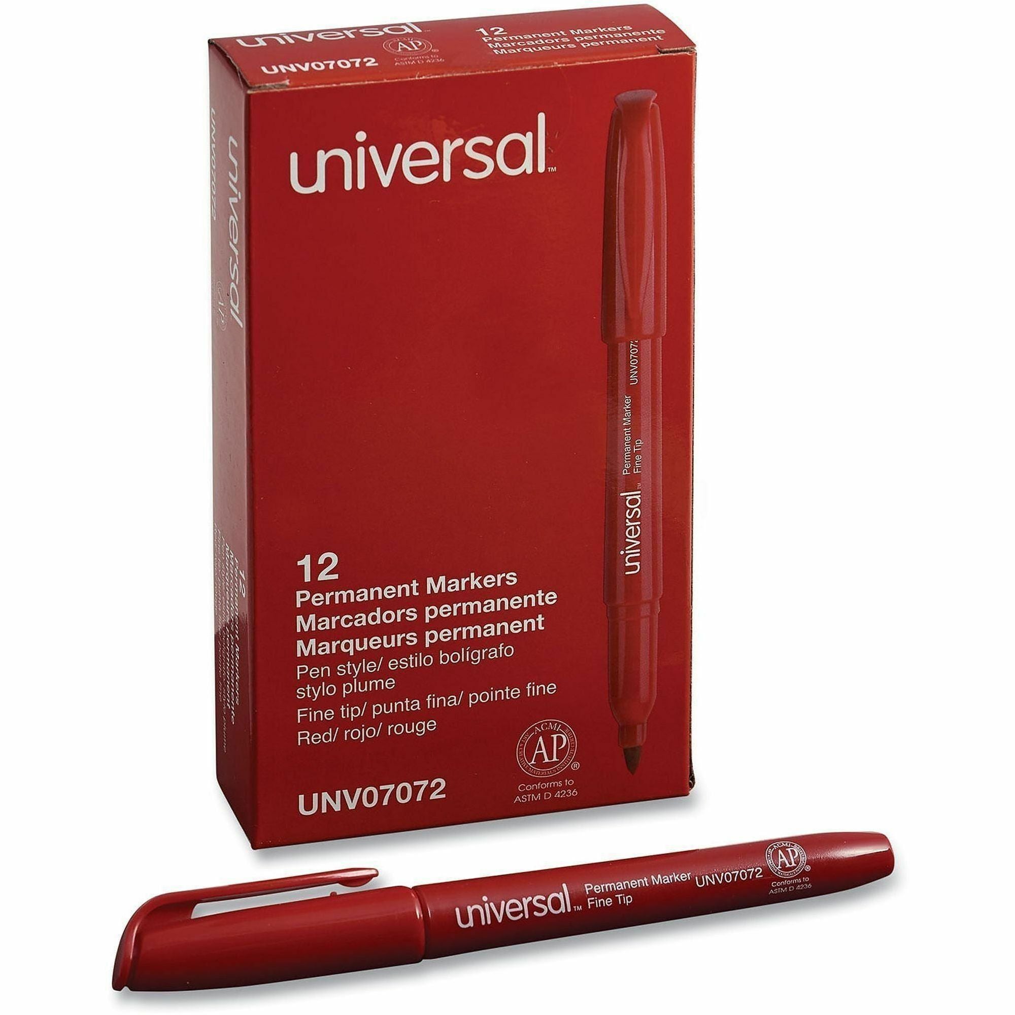 Pen-Style Permanent Marker, Fine Bullet Tip, Red, Dozen