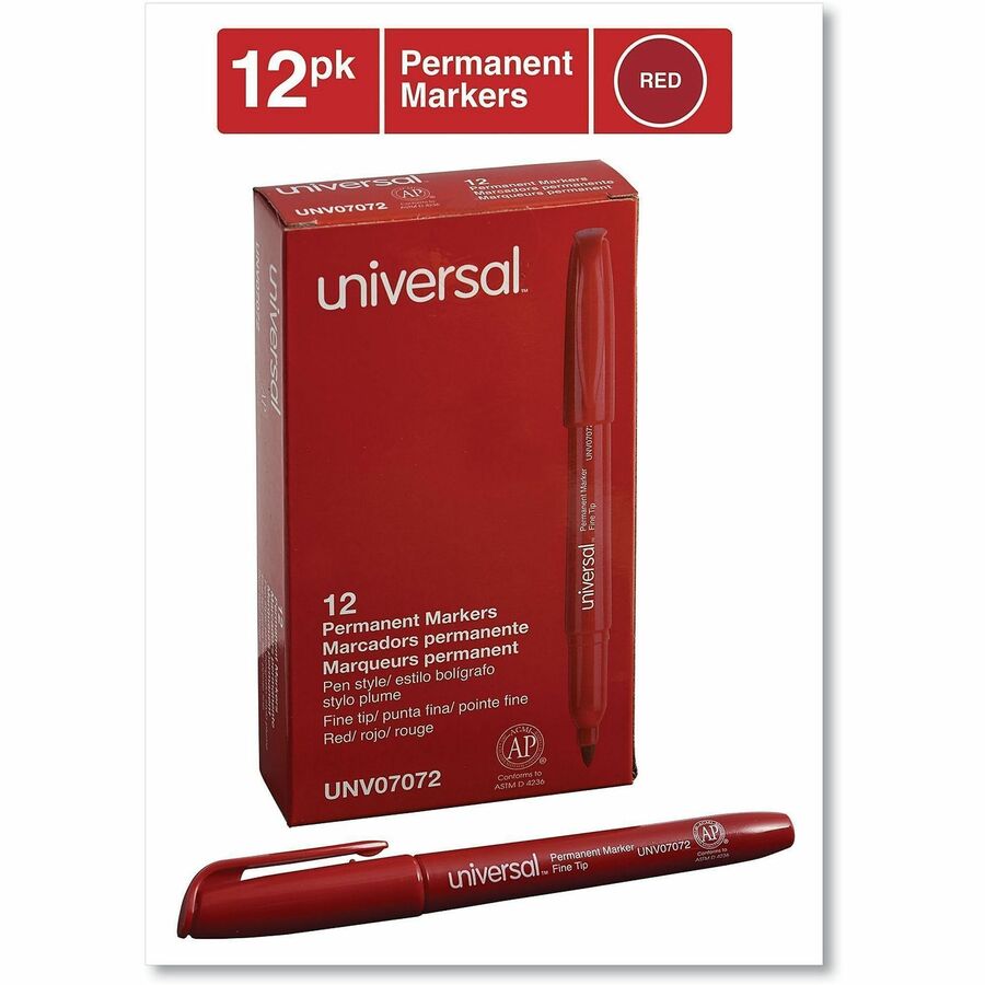 Pen-Style Permanent Marker, Fine Bullet Tip, Red, Dozen