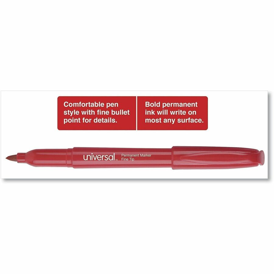 Pen-Style Permanent Marker, Fine Bullet Tip, Red, Dozen