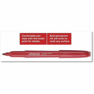 Pen-Style Permanent Marker, Fine Bullet Tip, Red, Dozen