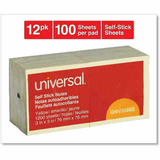 Self-Stick Note Pads, 3" x 3", Yellow, 100 Sheets/Pad, 12 Pads/Pack