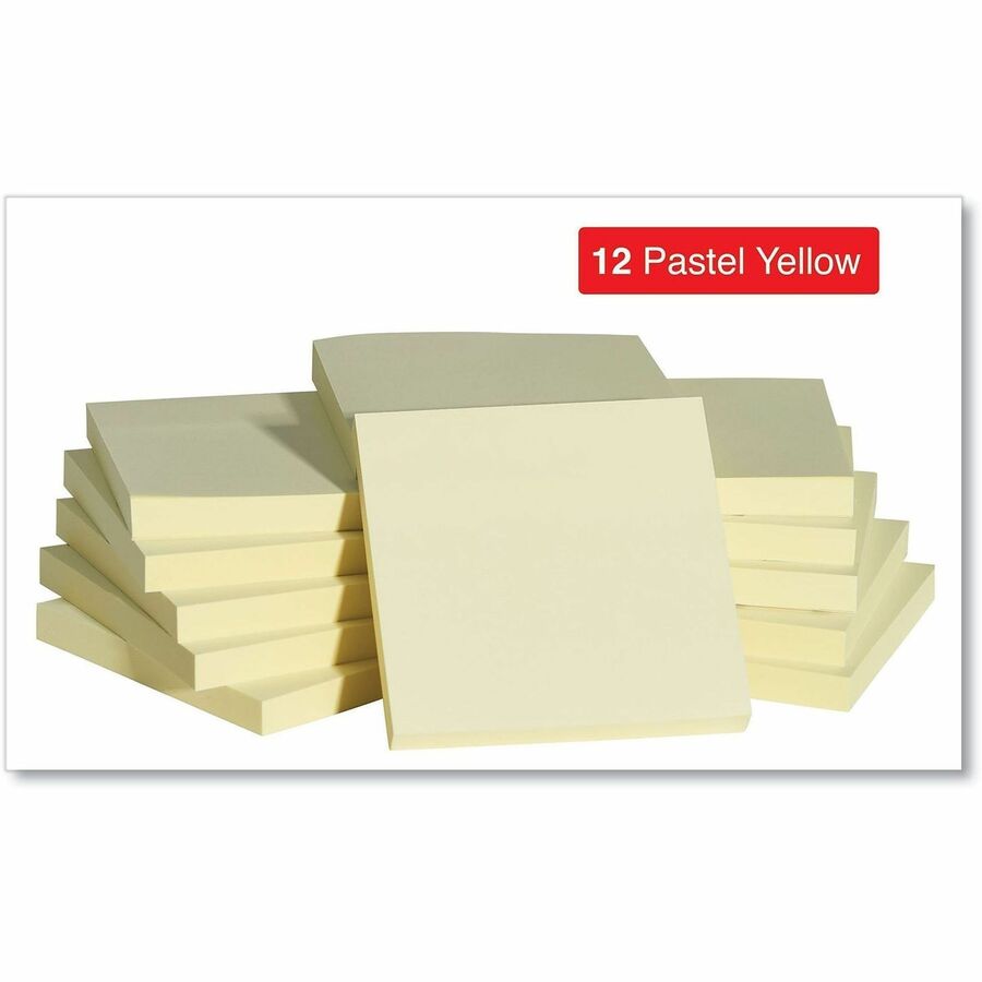 Self-Stick Note Pads, 3" x 3", Yellow, 100 Sheets/Pad, 12 Pads/Pack