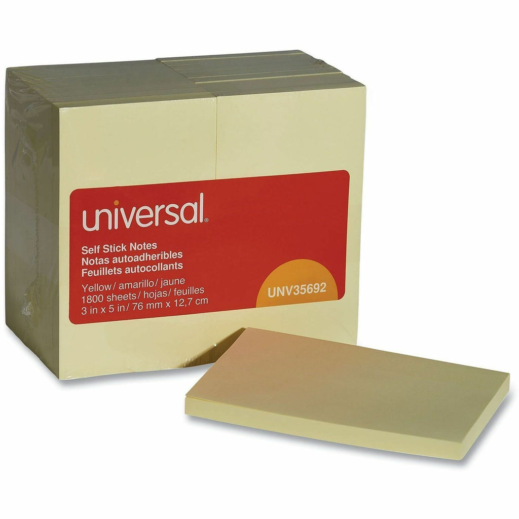 Self-Stick Note Pad Value Pack, 3" x 5", Yellow, 100 Sheets/Pad, 18 Pads/Pack
