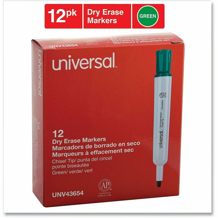 Dry Erase Marker, Broad Chisel Tip, Green, Dozen