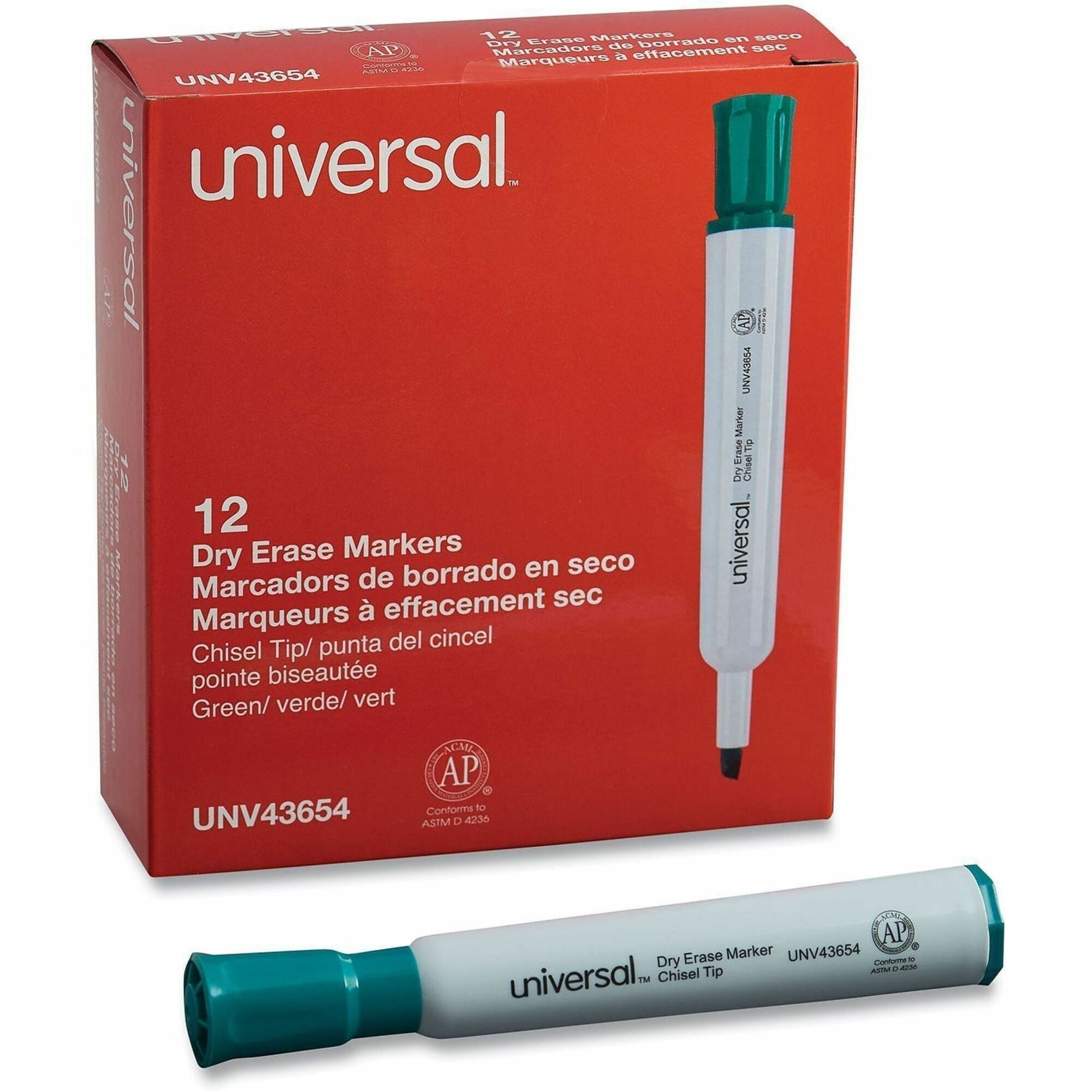 Dry Erase Marker, Broad Chisel Tip, Green, Dozen
