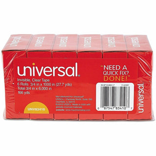 Invisible Tape, 1" Core, 0.75" x 83.33 ft, Clear, 6/Pack