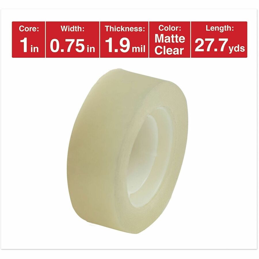 Invisible Tape, 1" Core, 0.75" x 83.33 ft, Clear, 6/Pack