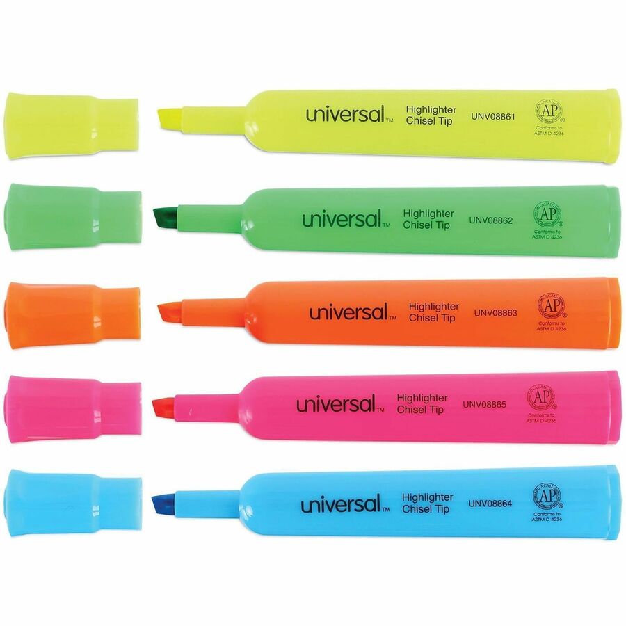 Desk Highlighters, Assorted Ink Colors, Chisel Tip, Assorted Barrel Colors, 5/Set