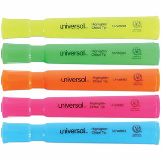 Desk Highlighters, Assorted Ink Colors, Chisel Tip, Assorted Barrel Colors, 5/Set