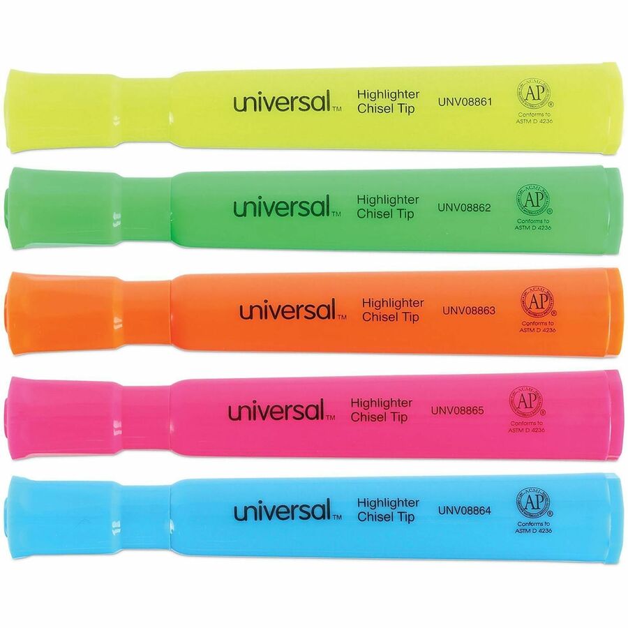 Desk Highlighters, Assorted Ink Colors, Chisel Tip, Assorted Barrel Colors, 5/Set