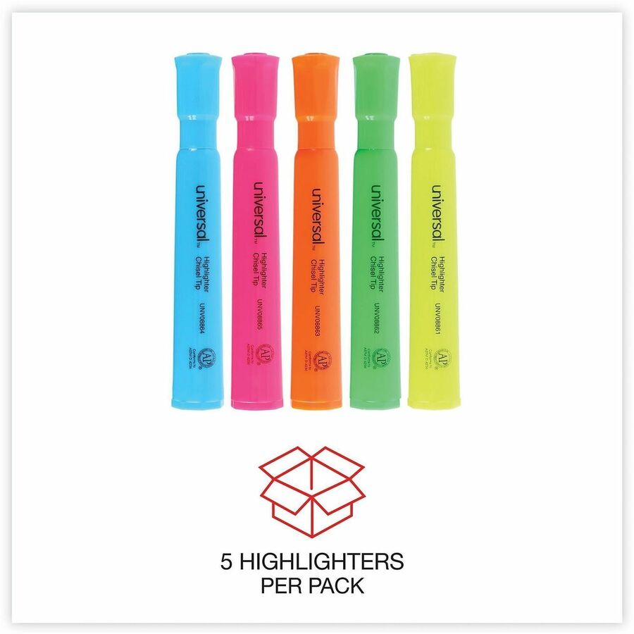 Desk Highlighters, Assorted Ink Colors, Chisel Tip, Assorted Barrel Colors, 5/Set
