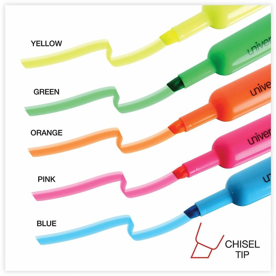 Desk Highlighters, Assorted Ink Colors, Chisel Tip, Assorted Barrel Colors, 5/Set