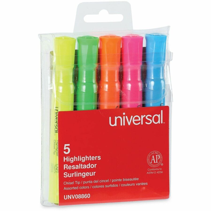 Desk Highlighters, Assorted Ink Colors, Chisel Tip, Assorted Barrel Colors, 5/Set