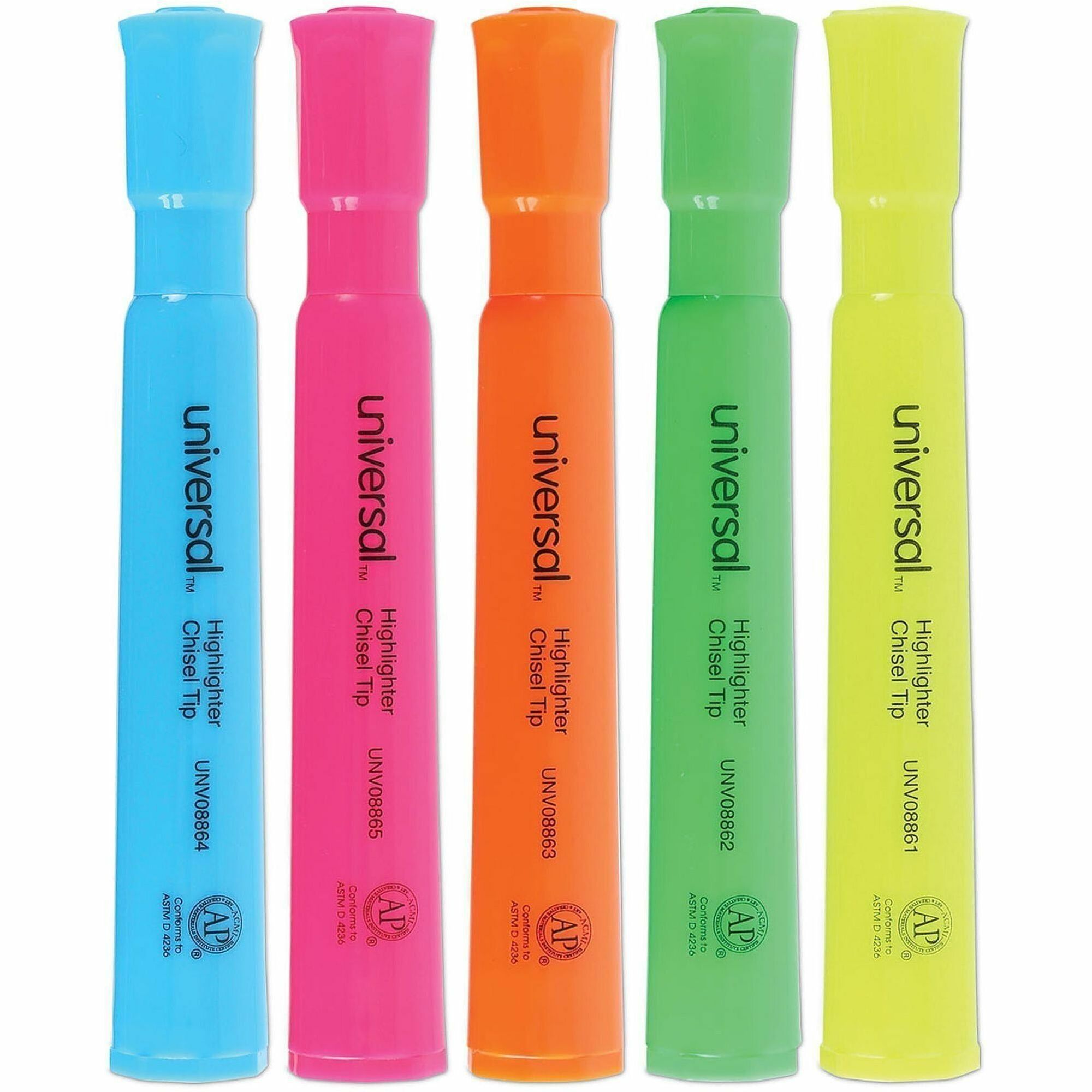 Desk Highlighters, Assorted Ink Colors, Chisel Tip, Assorted Barrel Colors, 5/Set