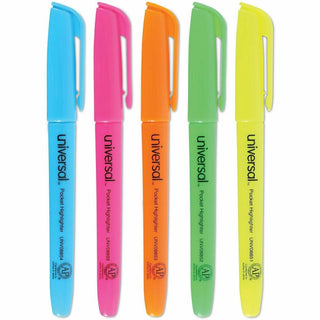 Pocket Highlighters, Assorted Ink Colors, Chisel Tip, Assorted Barrel Colors, 5/Set