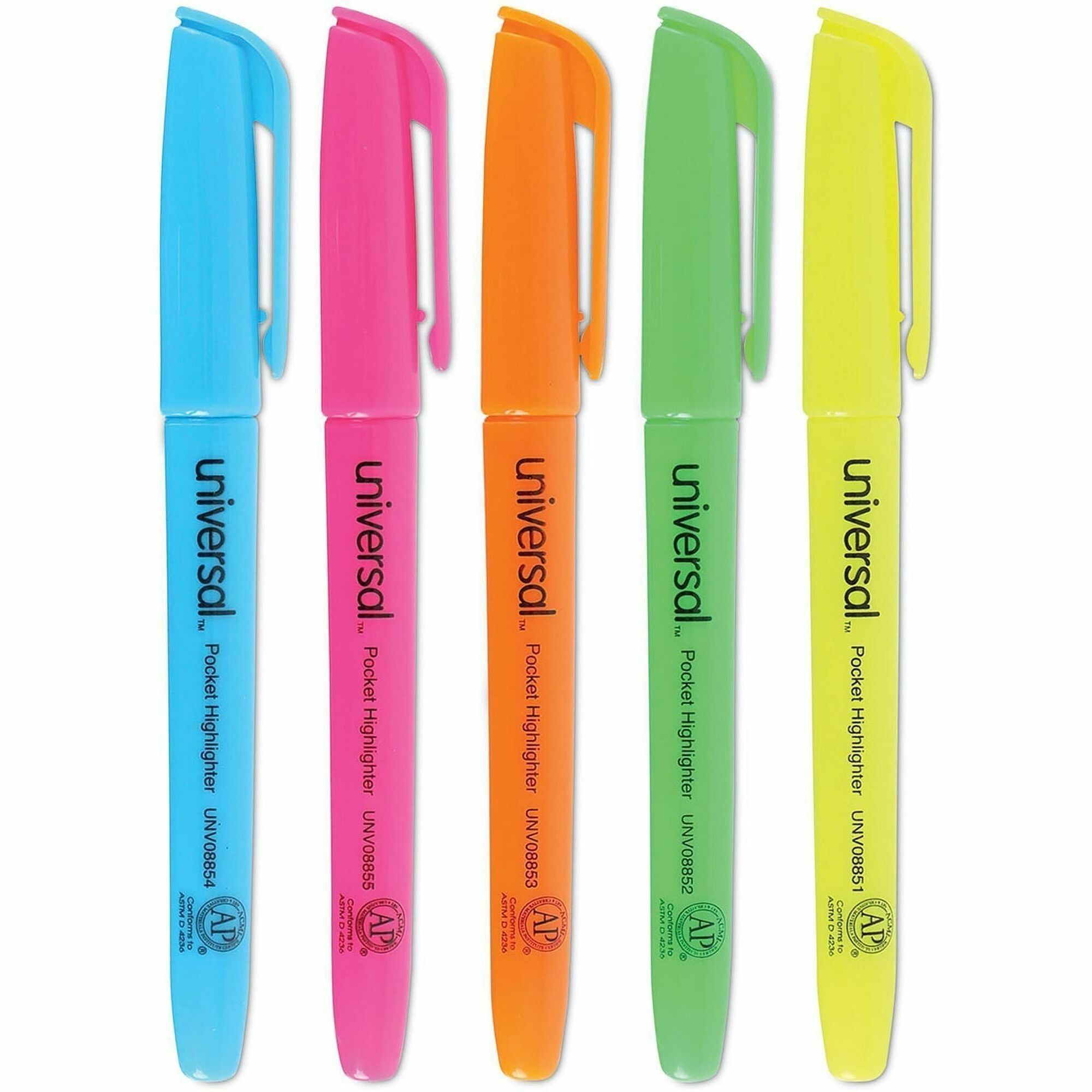 Pocket Highlighters, Assorted Ink Colors, Chisel Tip, Assorted Barrel Colors, 5/Set