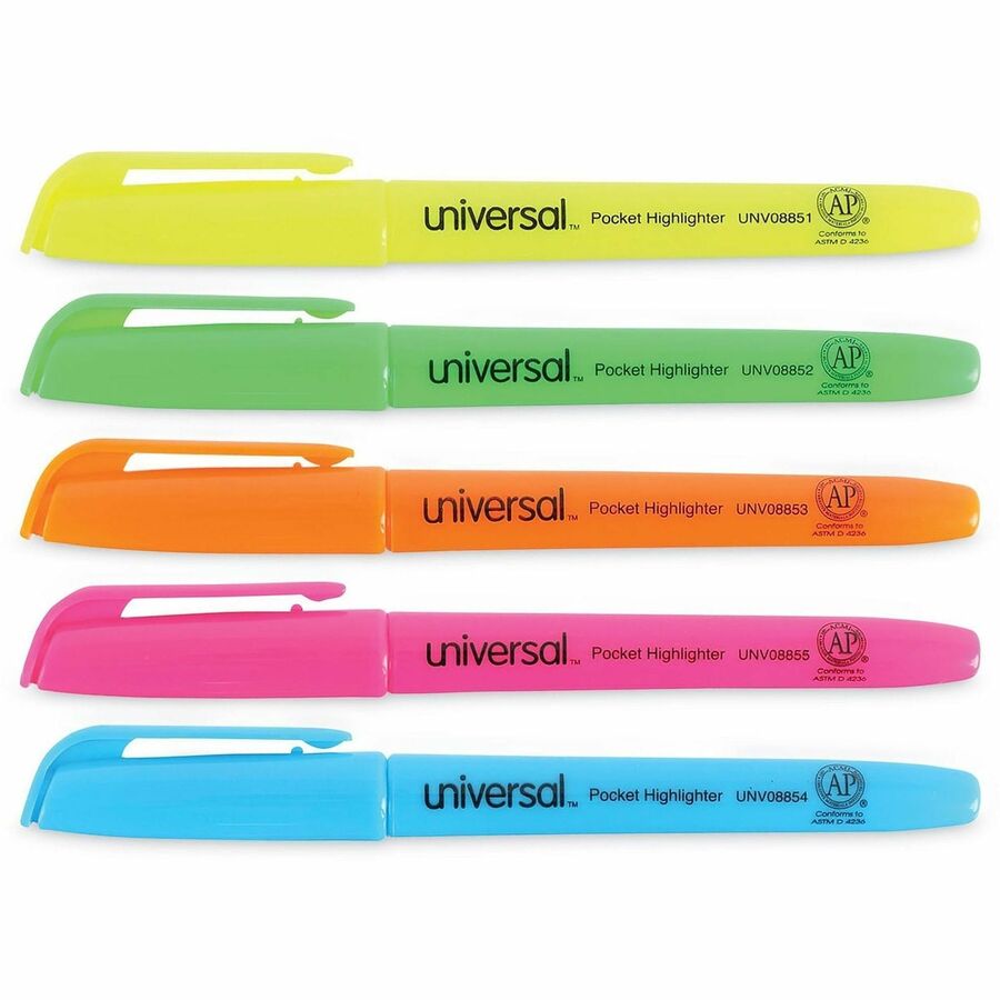 Pocket Highlighters, Assorted Ink Colors, Chisel Tip, Assorted Barrel Colors, 5/Set