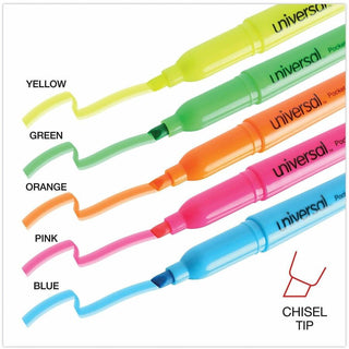 Pocket Highlighters, Assorted Ink Colors, Chisel Tip, Assorted Barrel Colors, 5/Set