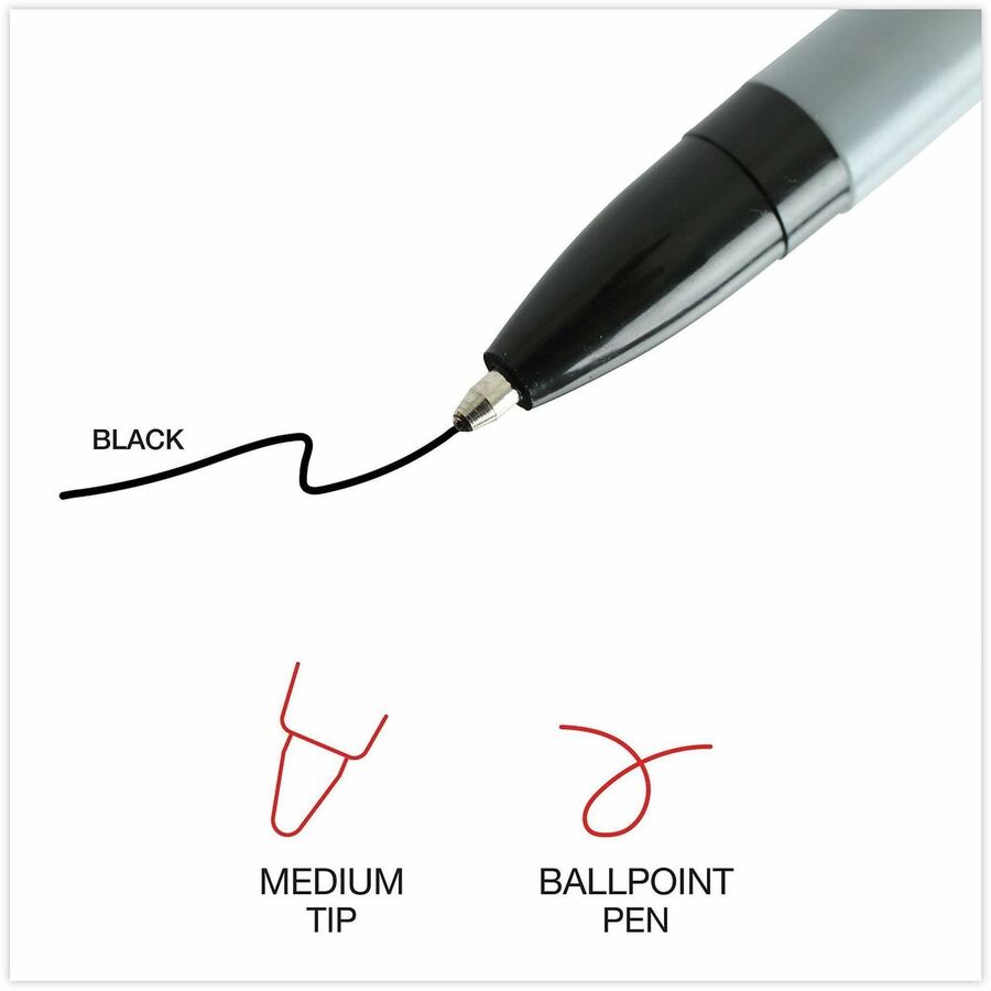 Ballpoint Pen Value Pack, Stick, Medium 1 mm, Black Ink, Gray/Black Barrel, 60/Pack